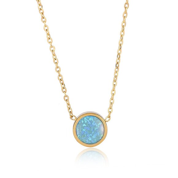 Jewelry - Gold Plated Opal Pendant Necklace Elegant Vintage Handmade Chain
